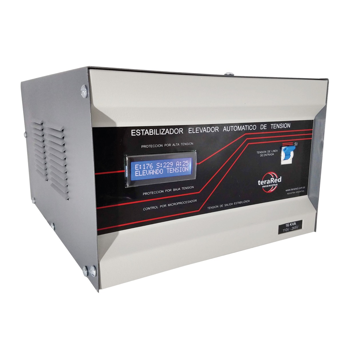 Estabilizador elevador automático de tensión TeraRed de 16 KVA con display